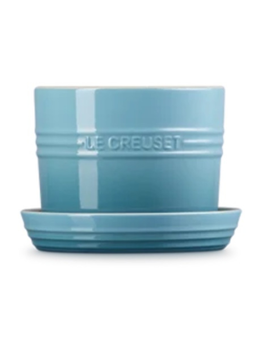 NWT Le Creuset Carribean Blue Stoneware Planter with Saucer